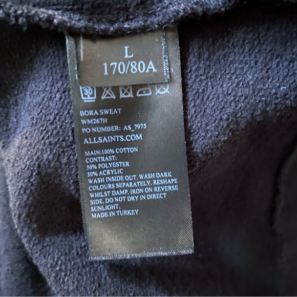 ALL SAINTS BLACK FUZZY NECKLINE FAUX SHERPA COLLAR BORA BIKER SWEATSHIRT JACKET - Picture 8 of 8